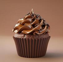 AI generated a cupcake with chocolate frosting that is topped with more frosting photo