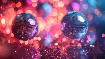 AI generated Mirror Ball Disco Lights Club Dance Party Glitter Background photo