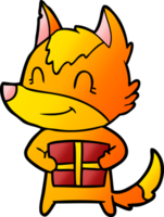 fox cartoon character with present png