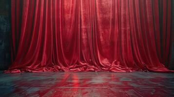 AI generated Abstract minimalistic theater stage background. There is no one on stage. The red velvet curtains are drawn photo