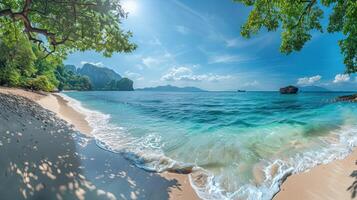 ai generado hermosa panorámico ver de un abandonado playa en Tailandia foto