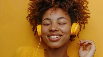 AI generated Joyful Woman Enjoying Music photo