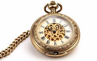 AI generated Antique Timepiece Watch on White Background photo