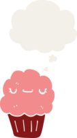cartoon muffin and thought bubble in retro style png
