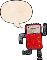 cartoon robot and speech bubble in retro texture style png