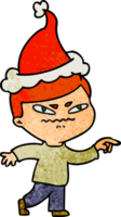 textured cartoon of a angry man pointing wearing santa hat png