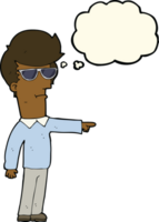 cartoon man in glasses pointing with thought bubble png