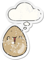 cartoon egg and thought bubble as a distressed worn sticker png