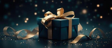 AI generated a gift box with a gold ribbon on top photo