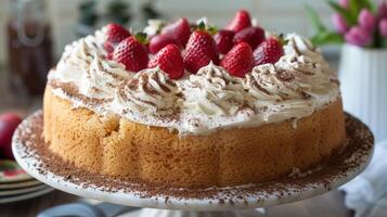 ai generado un clásico Pascua de Resurrección tratar. un tres leches pastel infundido con Tres diferente tipos de Leche foto