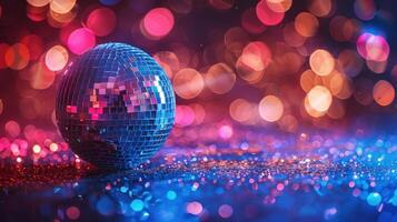 AI generated Mirror Ball Disco Lights Club Dance Party Glitter Background photo