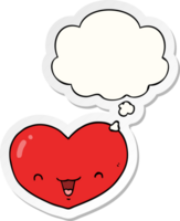 cartoon love heart character and thought bubble as a printed sticker png