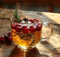 AI generated a mug with cranberry and rosemary tea photo