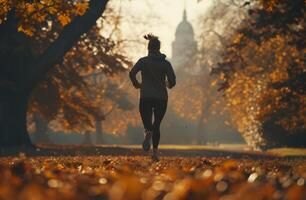 AI generated a woman is running through a park photo