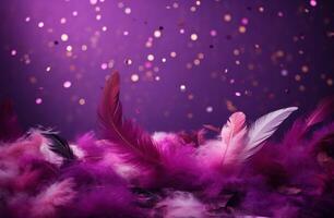 AI generated purple feather decoration with purple background photo