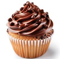 AI generated an image of cupcake with chocolate frosting, smooth surface photo