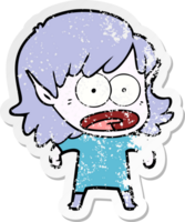 distressed sticker of a cartoon shocked elf girl png