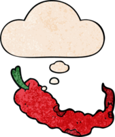 cartoon chili pepper and thought bubble in grunge texture pattern style png