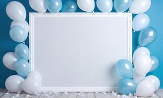 AI generated blue and white canvas frame for birthday card or gift photo