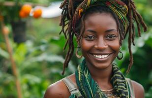 AI generated woman smiling and planting food photo