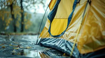 AI generated Close-up of a camping tent symbolizing travel through landscapes and connecting with nature photo