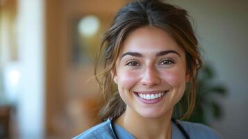 ai generado un compasivo enfermero, en matorrales, sonrisas calurosamente, representando cuidado y empatía en el cuidado de la salud profesión foto