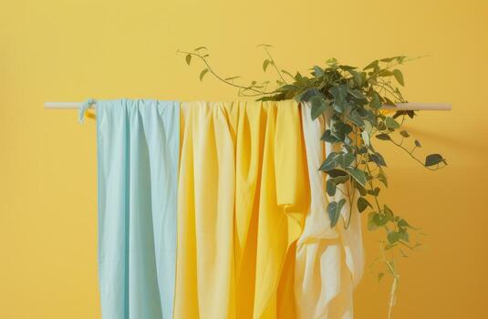 AI generated yellow color hanging on a rack with plant photo