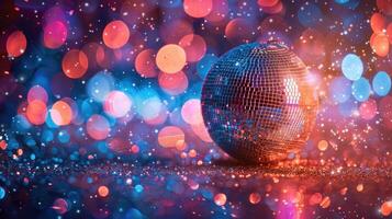 ai generado espejo pelota disco luces club danza fiesta Brillantina antecedentes foto