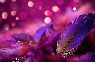 AI generated purple feather decoration with purple background photo