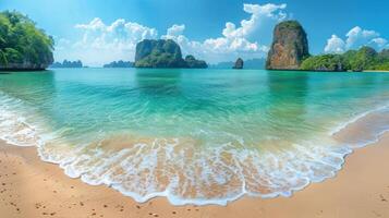 ai generado hermosa panorámico ver de un abandonado playa en Tailandia foto