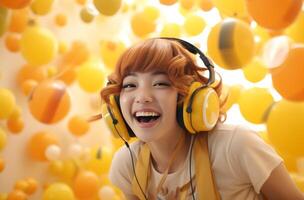 AI generated a girl dancing wearing headphones photo