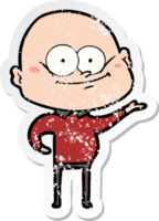 distressed sticker of a cartoon bald man staring png