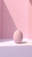 AI generated an egg that is standing on a pink wall from a window photo