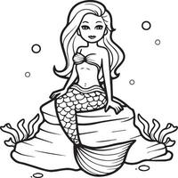 Mermaid coloring pages for coloring book. Mermaid outline coloring pages. Mermaid coloring pages vector