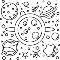 Space coloring pages. Space outline vector for coloring book