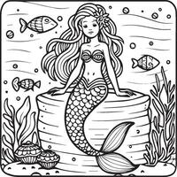 Mermaid coloring pages for coloring book. Mermaid outline coloring pages. Mermaid coloring pages vector