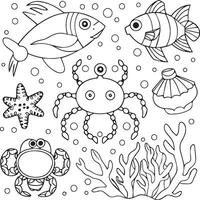 Sea creatures coloring pages. sea creatures outline for coloring book vector