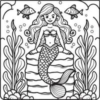 Mermaid coloring pages for coloring book. Mermaid outline coloring pages. Mermaid coloring pages vector