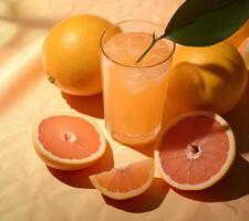 AI generated orange juice and grapefruit slices from ice photo