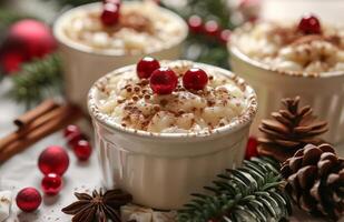 AI generated cinnamon brown rice pudding a typical meal on christmas day photo