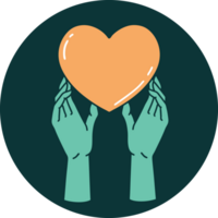 tattoo style icon of a hands reaching for a heart png