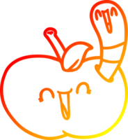 warme gradiënt lijntekening cartoon worm in happy apple png