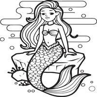 Mermaid coloring pages for coloring book. Mermaid outline coloring pages. Mermaid coloring pages vector