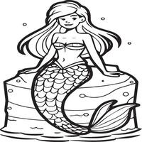 Mermaid coloring pages for coloring book. Mermaid outline coloring pages. Mermaid coloring pages vector