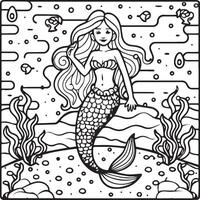 Mermaid coloring pages for coloring book. Mermaid outline coloring pages. Mermaid coloring pages vector