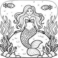 Mermaid coloring pages for coloring book. Mermaid outline coloring pages. Mermaid coloring pages vector