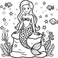 Mermaid coloring pages for coloring book. Mermaid outline coloring pages. Mermaid coloring pages vector