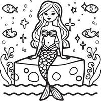 Mermaid coloring pages for coloring book. Mermaid outline coloring pages. Mermaid coloring pages vector