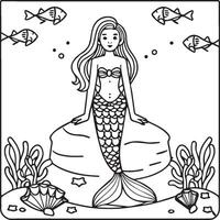 Mermaid coloring pages for coloring book. Mermaid outline coloring pages. Mermaid coloring pages vector