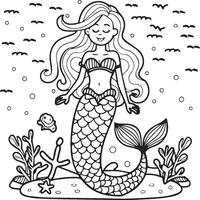 Mermaid coloring pages for coloring book. Mermaid outline coloring pages. Mermaid coloring pages vector